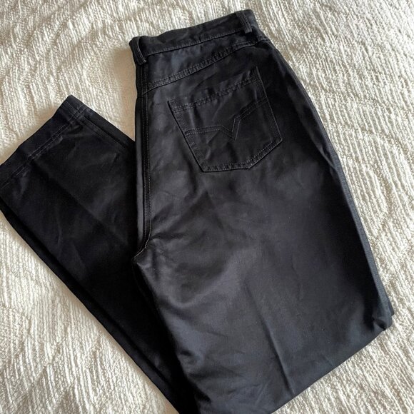Vintage 90s VALENTINO Boutique Black Polished Cotton High-Waist Pants Made Italy - Picture 6 of 11